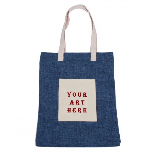 Blue Cotton Tote Bag with Front Pocket Blue Cotton Tote Bag with Front Pocket